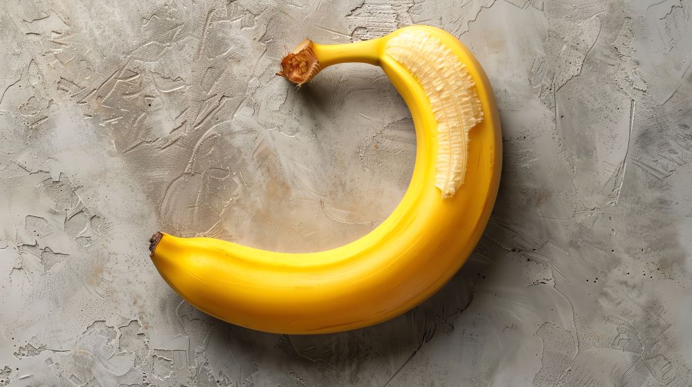 Banana com curvatura acentuada ilustrando deformidade típica da fase estável da Peyronie, momento que é necessário tratamento para evitar problemas funcionais.